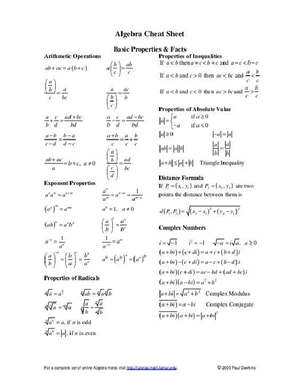 College Algebra Formulas for Problem Solving and Applications - Studocu