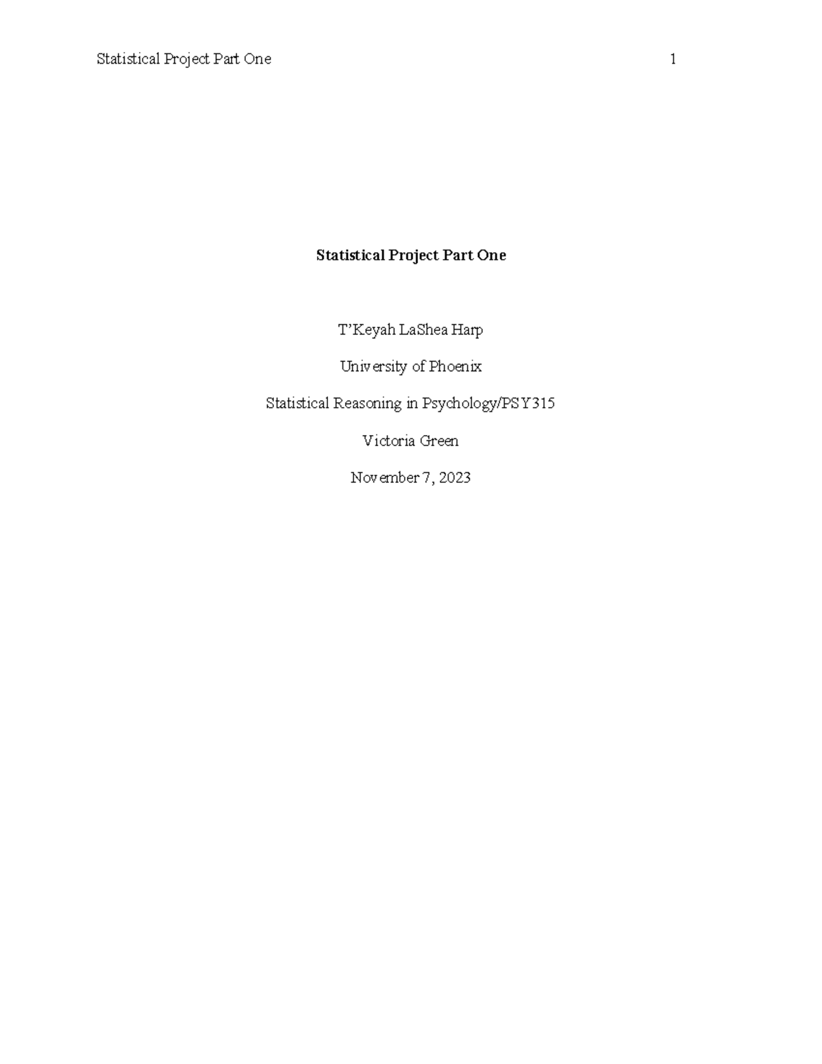 PSY315 Week 3 Assignment 3: Statistical Project Part One Analysis - Studocu