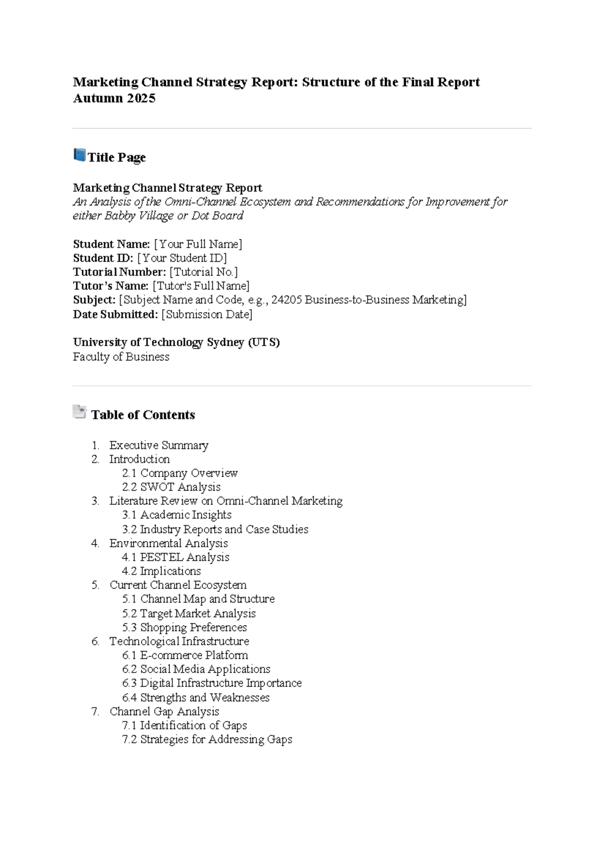 Marketing Channel Strategy Report Structure: Final 2025-1 - Studocu