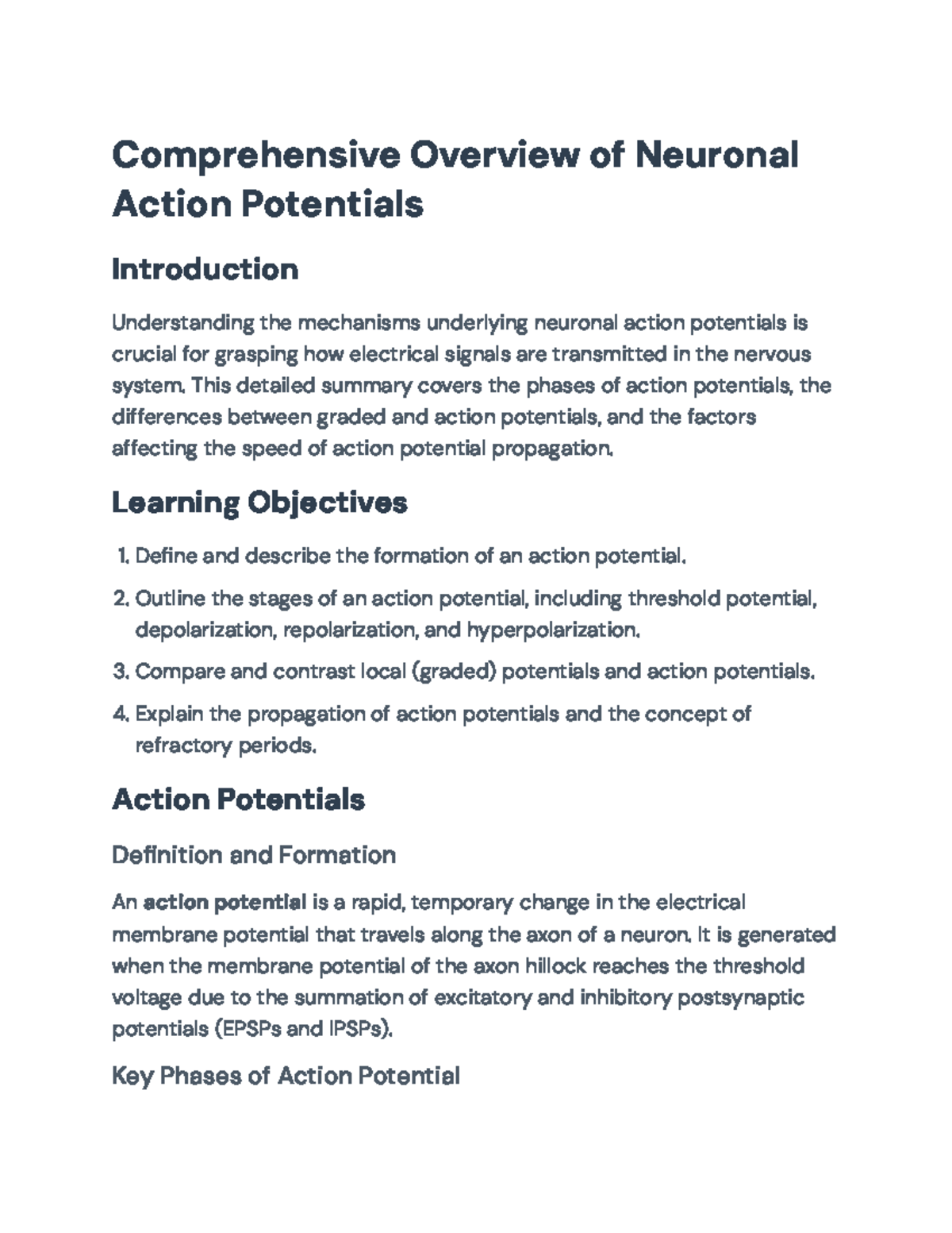 BIO101 Lecture Notes: Overview of Neuronal Action Potentials - Studocu