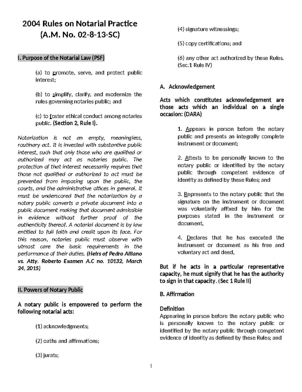 Notarial Law Reviewer (PSF) - 2004 Rules on Notarial Practice - Studocu