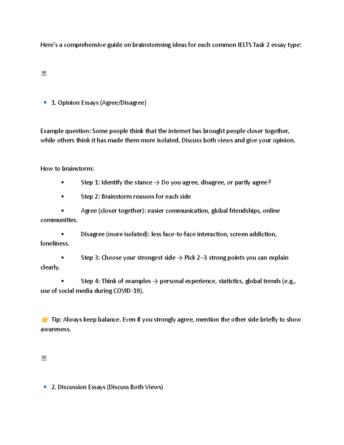 Brainstorming Techniques for IELTS Task 2 Essays - Studocu