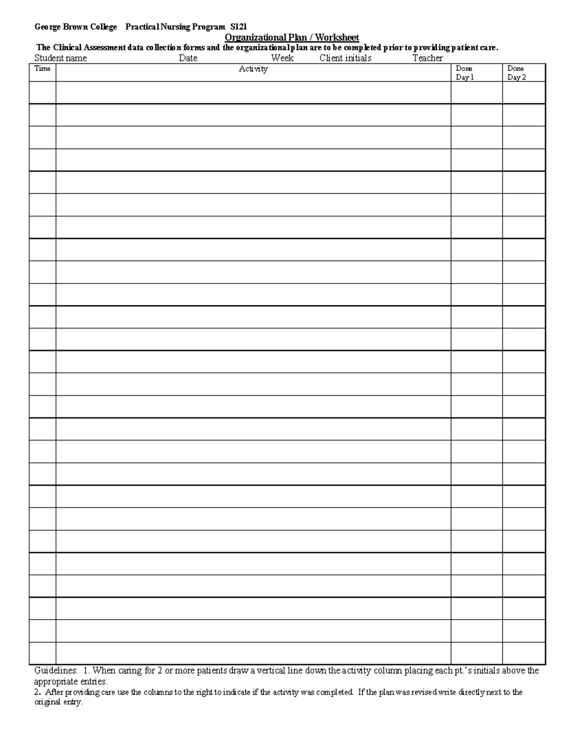 Daily Clinical Worksheet for Practical Nursing Program S - Studocu