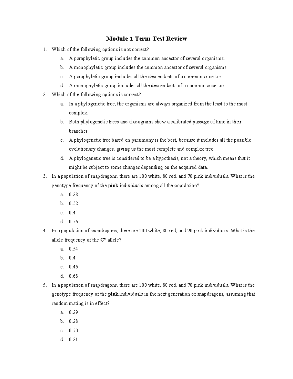 Module 1 Term Test Review: Key Concepts and Practice Questions - Studocu