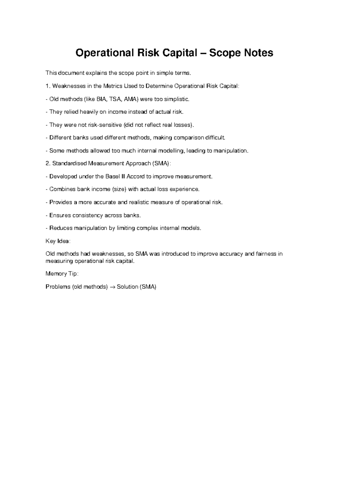 Operational Risk Capital Scope Notes: Understanding SMA and Its ...