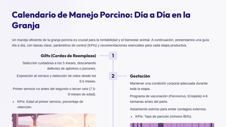 Calendario de Manejo Porcino: Guía Diaria para la Granja - Studocu