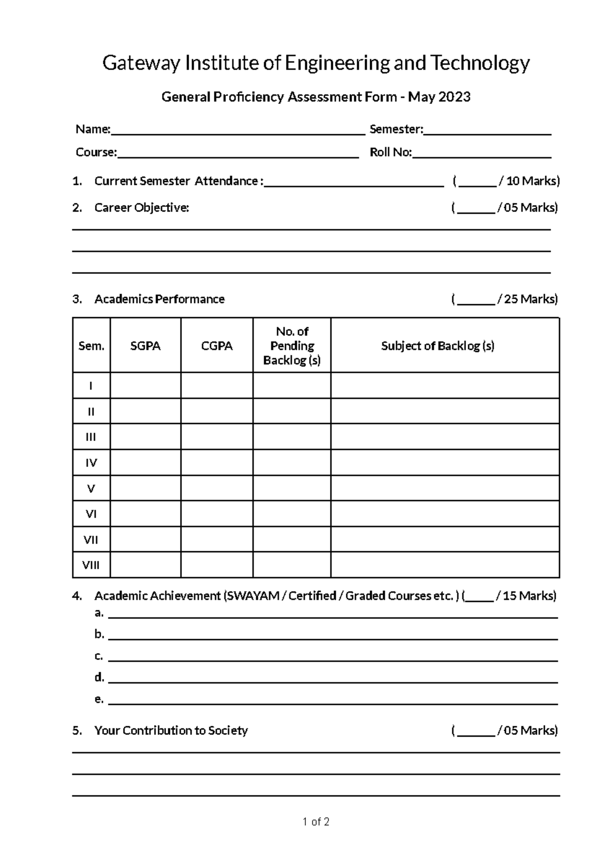 General Proficiency Assessment Form - GEIT May 2023 - Studocu