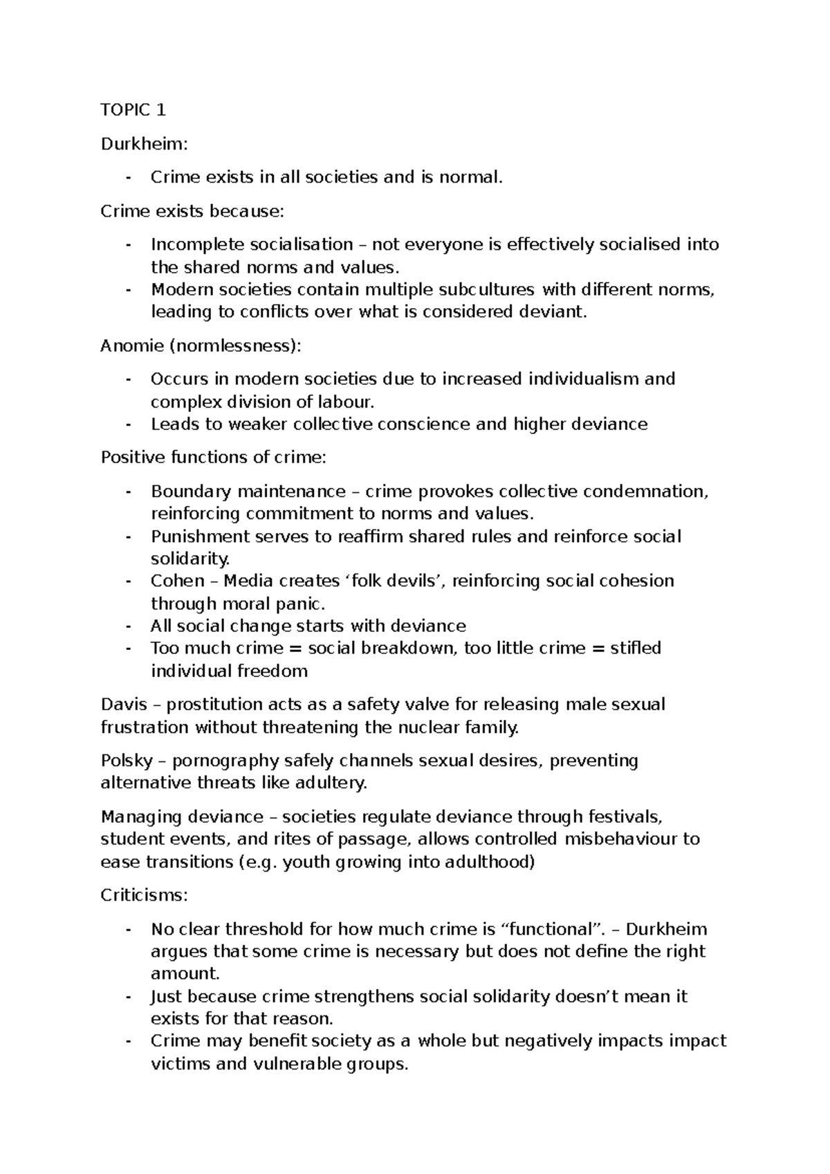 Crime and Deviance Summary Notes (SOC101) - Studocu