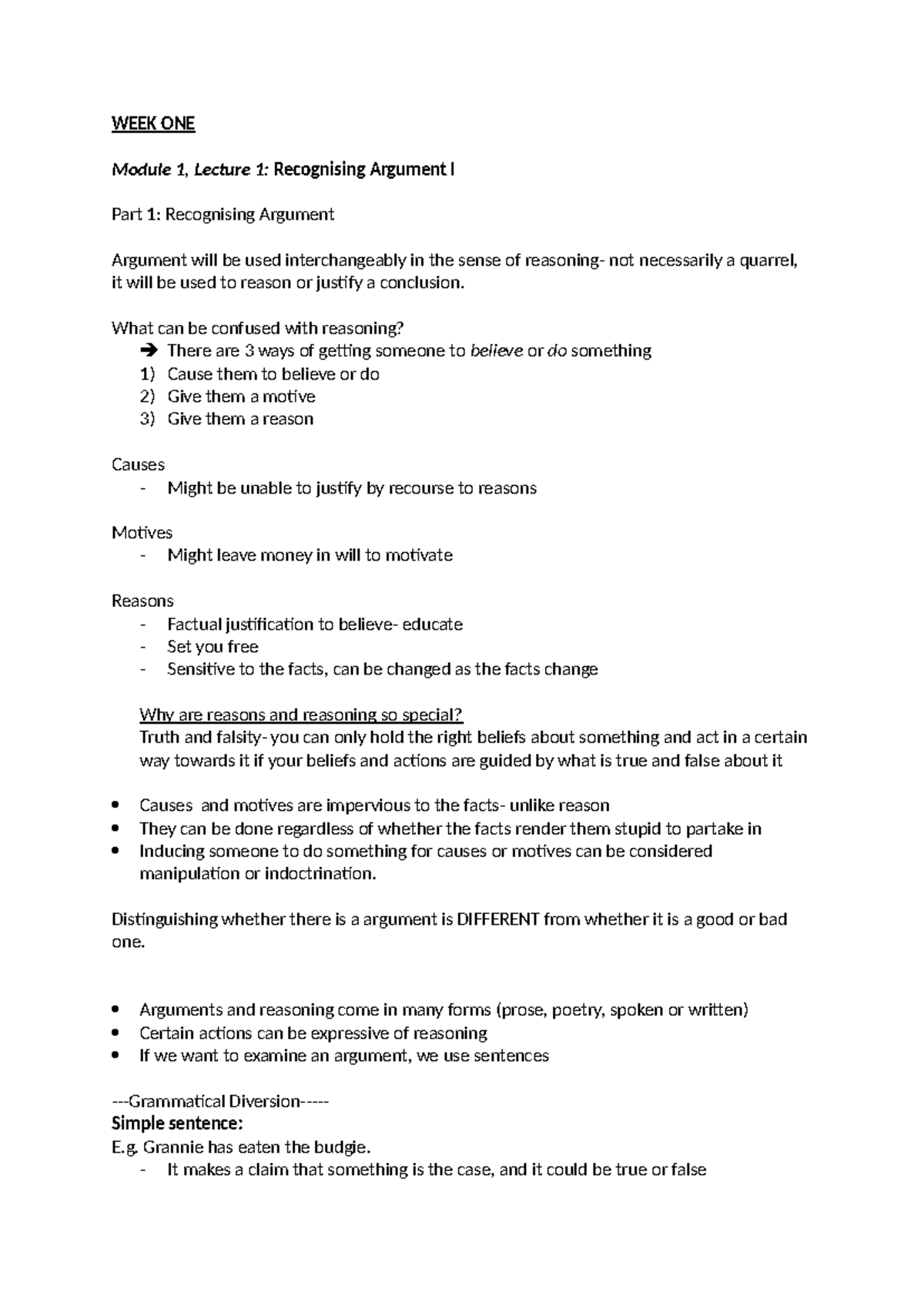 WEEK ONE- L1 M1 Notes - WEEK ONE Module 1, Lecture 1: Recognising ...