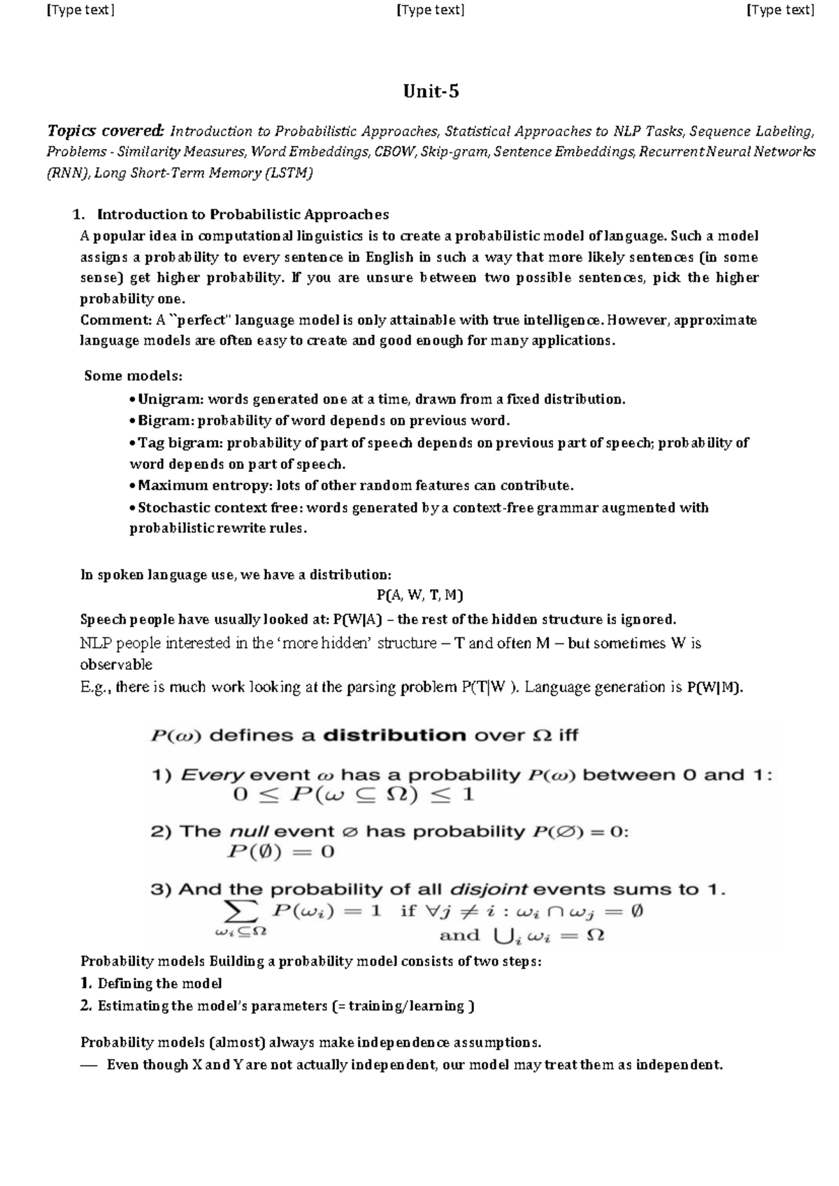 NLP 5: Probabilistic & Statistical Approaches, Sequence Labeling - Studocu