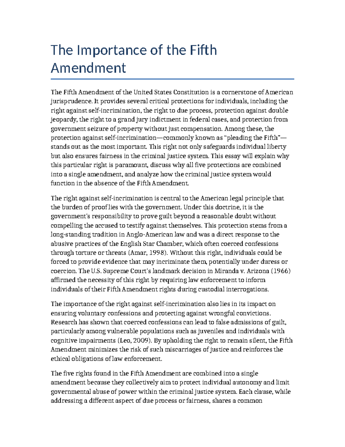 The Fifth Amendment: Essential Protections for Individual Liberties ...