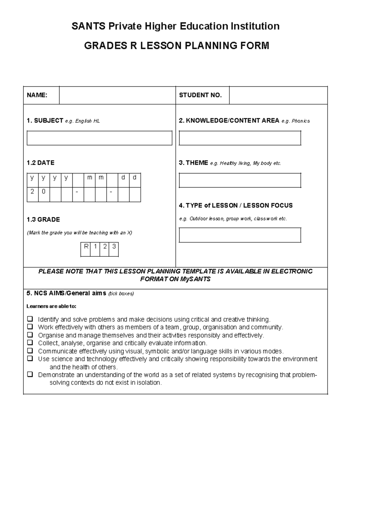 Gr. R English HL Lesson Plan Template for Effective Teaching - Studocu
