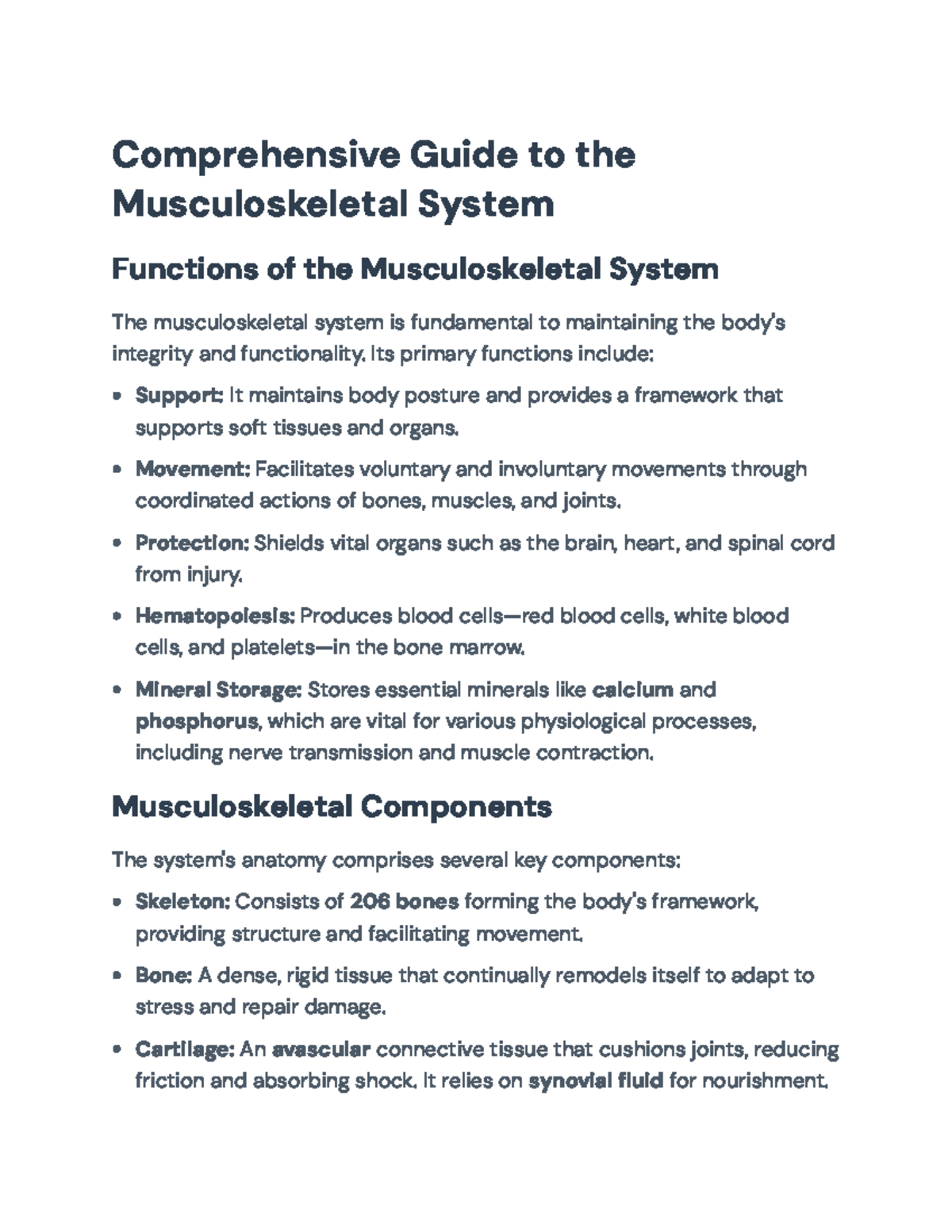 Comprehensive Overview of Musculoskeletal System Functions (BIOL101 ...