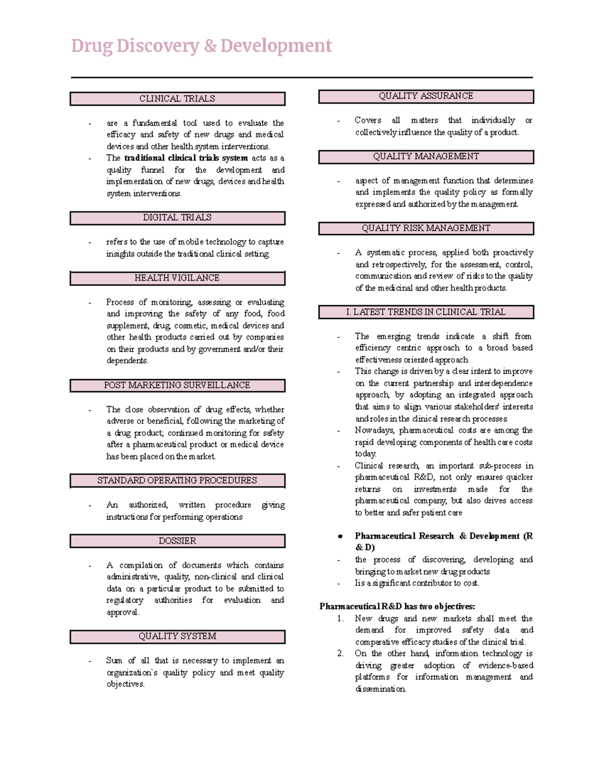 DDD - ddd notes - Drug Discovery & Development CLINICAL TRIALS are a ...