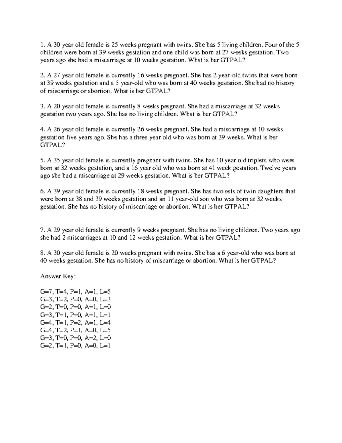 GTPAL Obstetric History Examples and Analysis: Sample Cases - Studocu