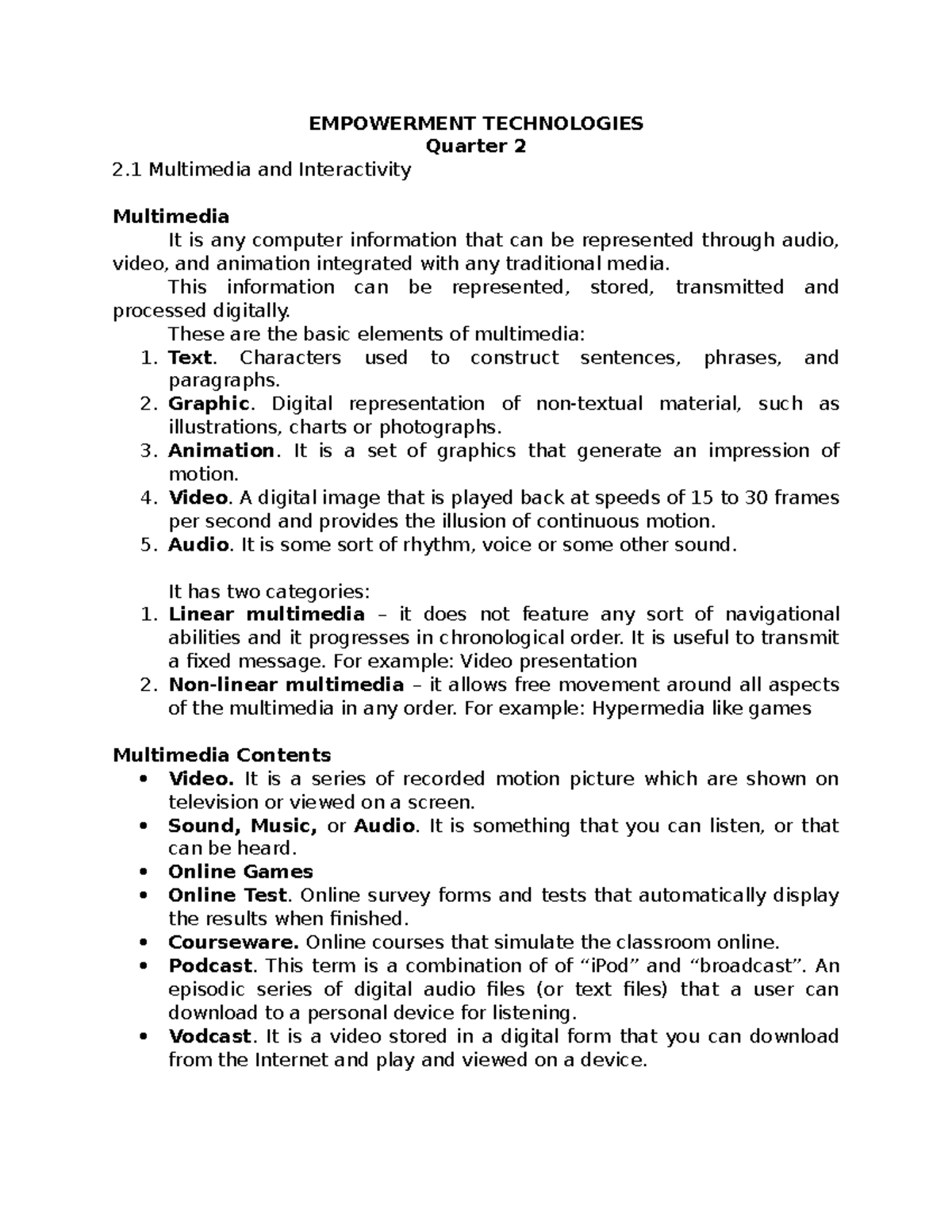 EMT 2 Multimedia and Interactivity: Concepts & Applications - Studocu