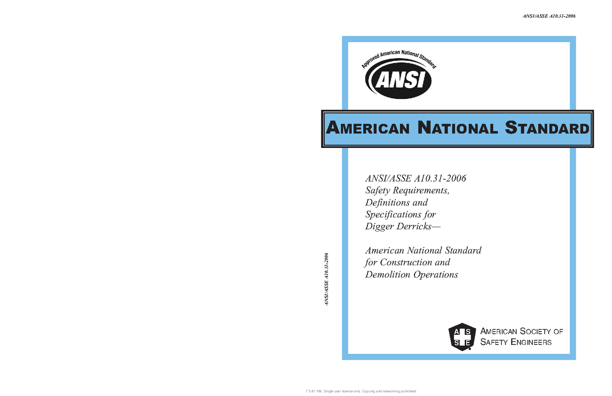 ANSI A10.31 2006 - Safety Requirements for Digger Derricks Standards ...