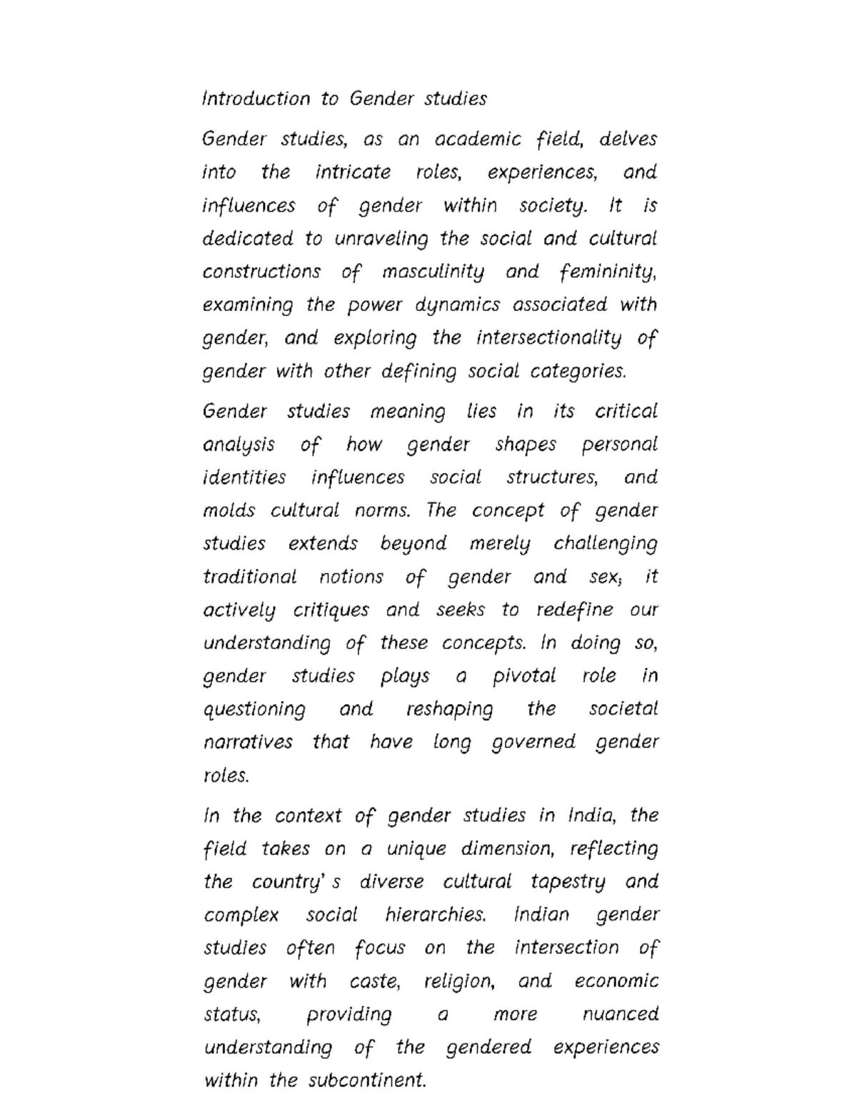 Gender studies - It is dedicated to unraveling the social and cultural ...