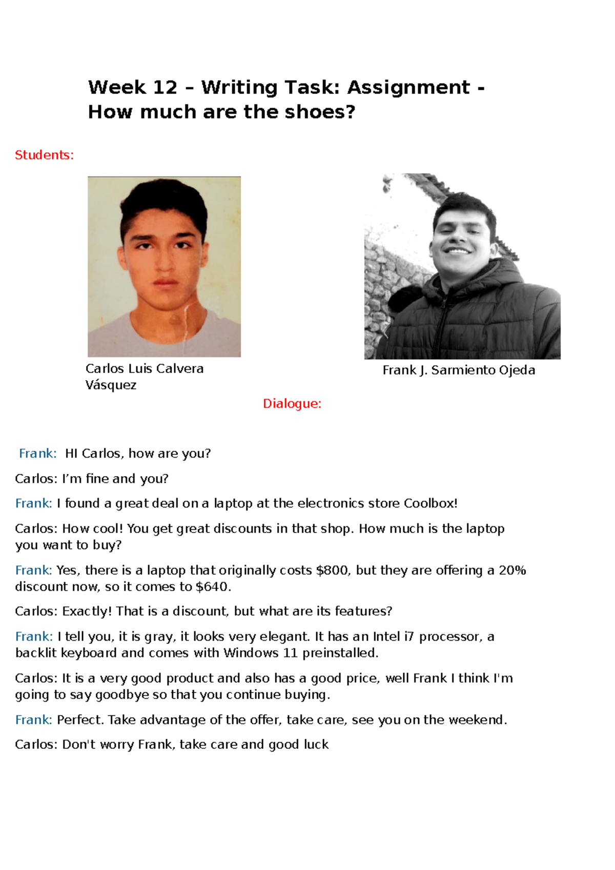 Week 12 - Writing Task; Assignment -How much are the shoes - Week 12 ...
