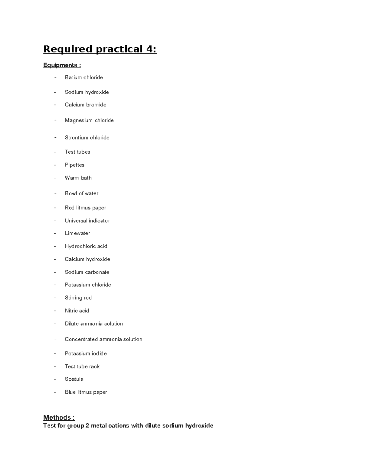 Required Practical 4: Chemistry Methods and Observations - Studocu