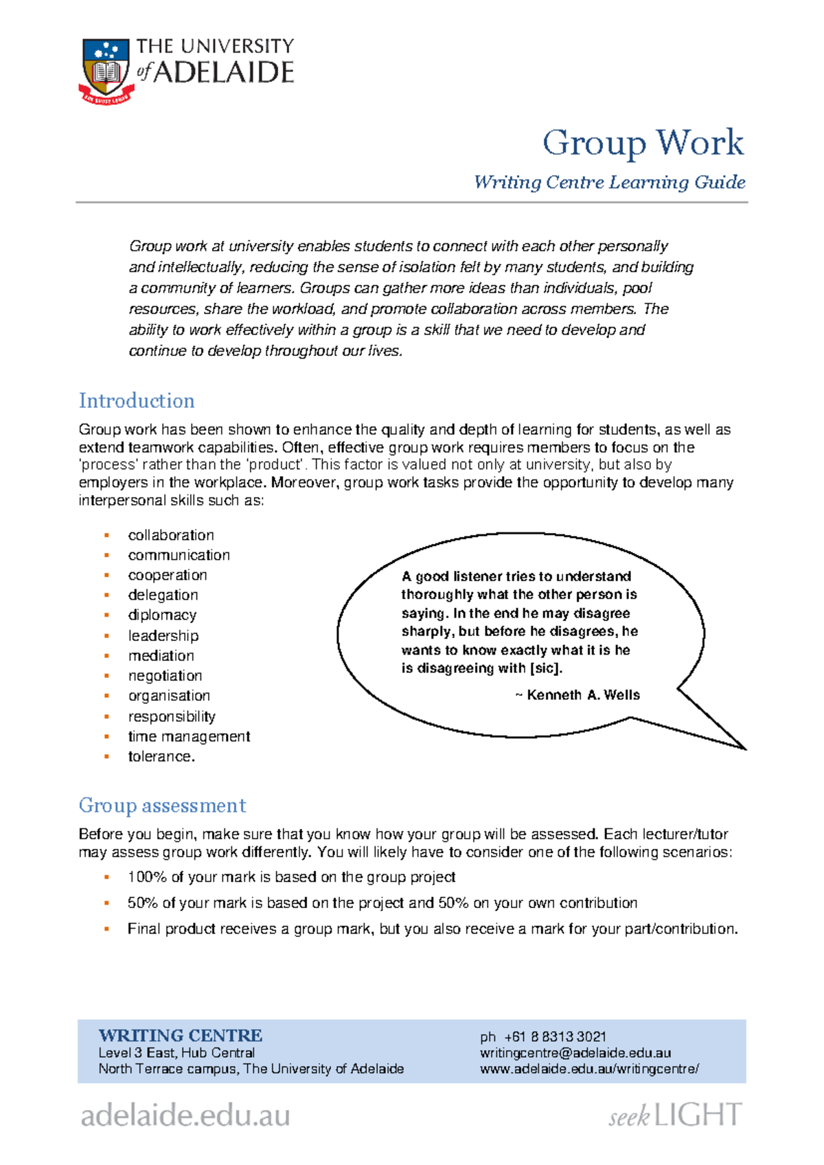 Learningguide-groupwork - WRITING CENTRE Level 3 East, Hub Central ...