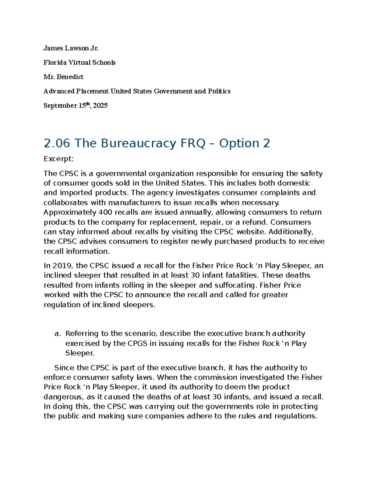 AP US Gov & Politics: 2.06 The Bureaucracy FRQ - Option 2 Analysis ...