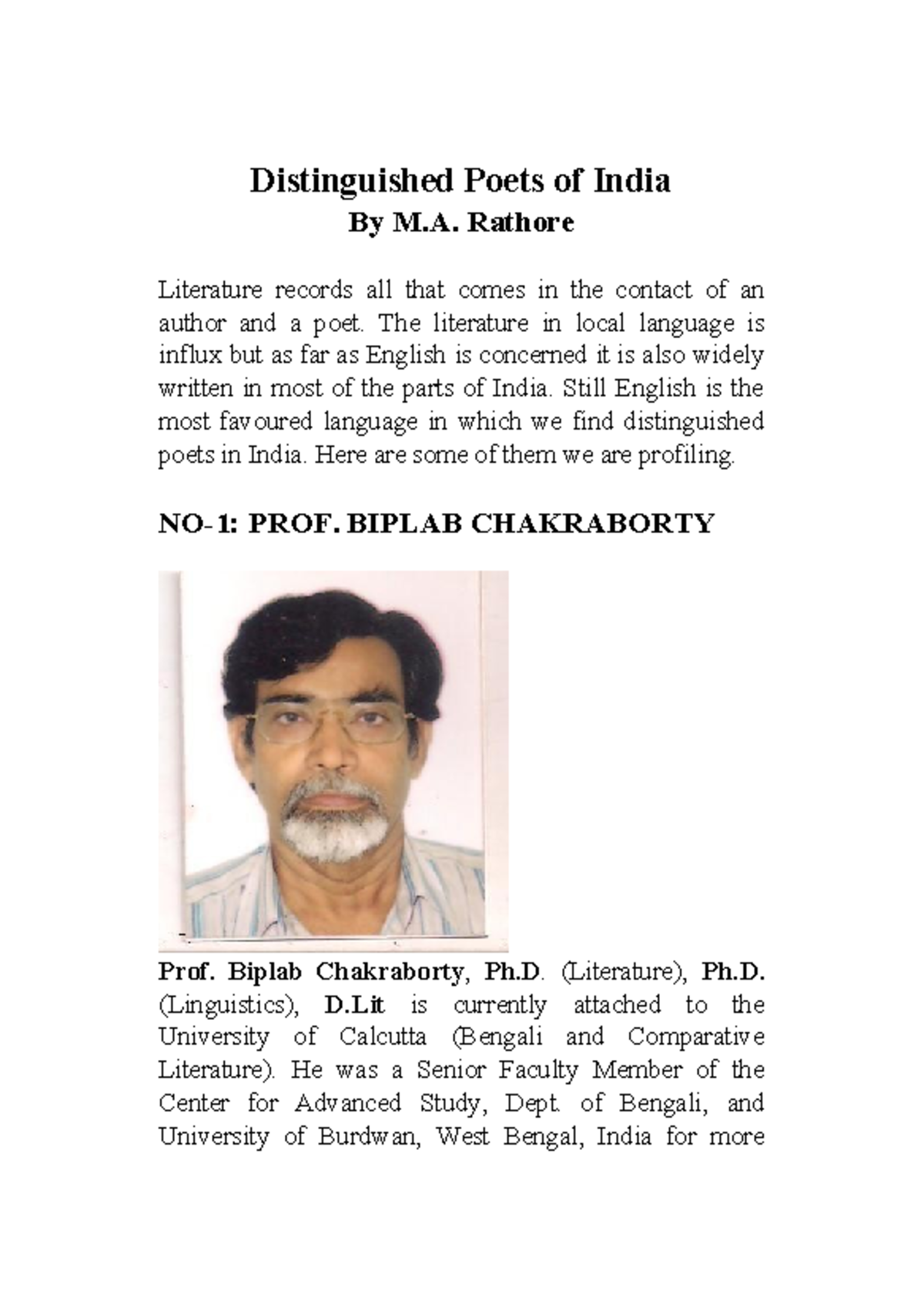 Distinguished Poets of India By M.A. Rathore - Distinguished Poets of ...