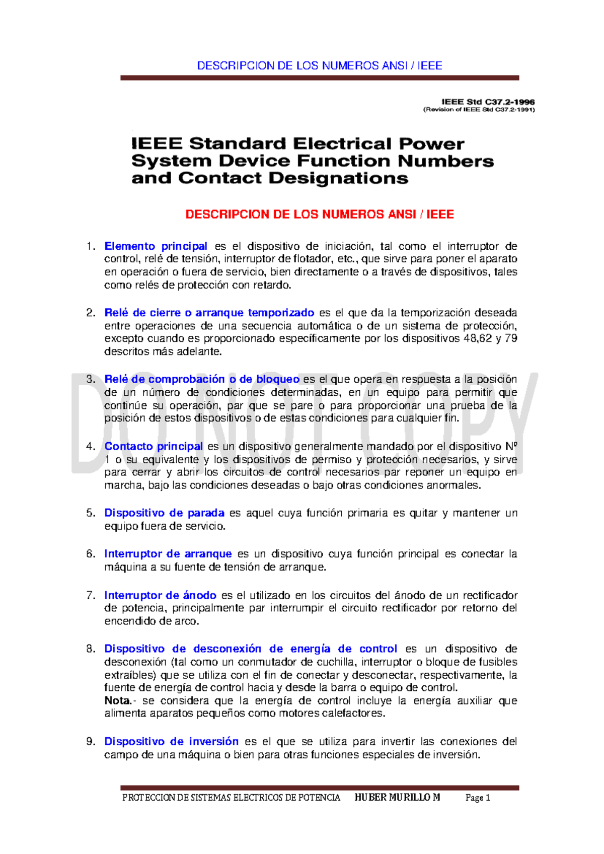 Normas ANSI/IEEE para Dispositivos de Protección en SEP - 005 - Studocu