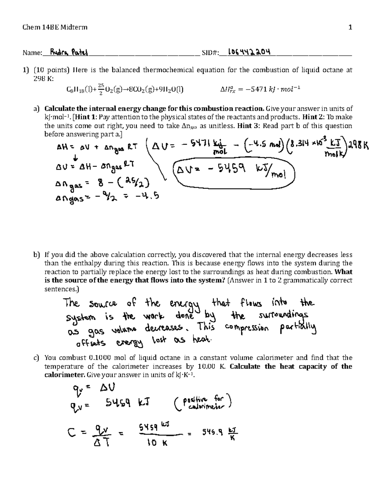 Chem 14BE Midterm Study Guide: Thermodynamics & Combustion Concepts ...