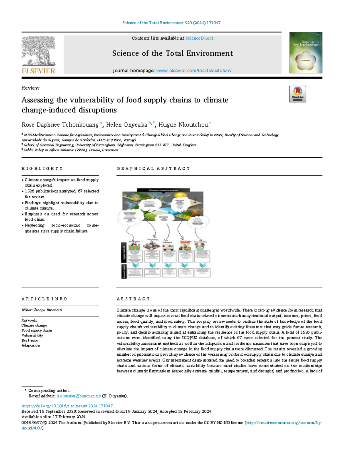 Assessing Vulnerability of Food Supply Chains to Climate Change (ENV ...