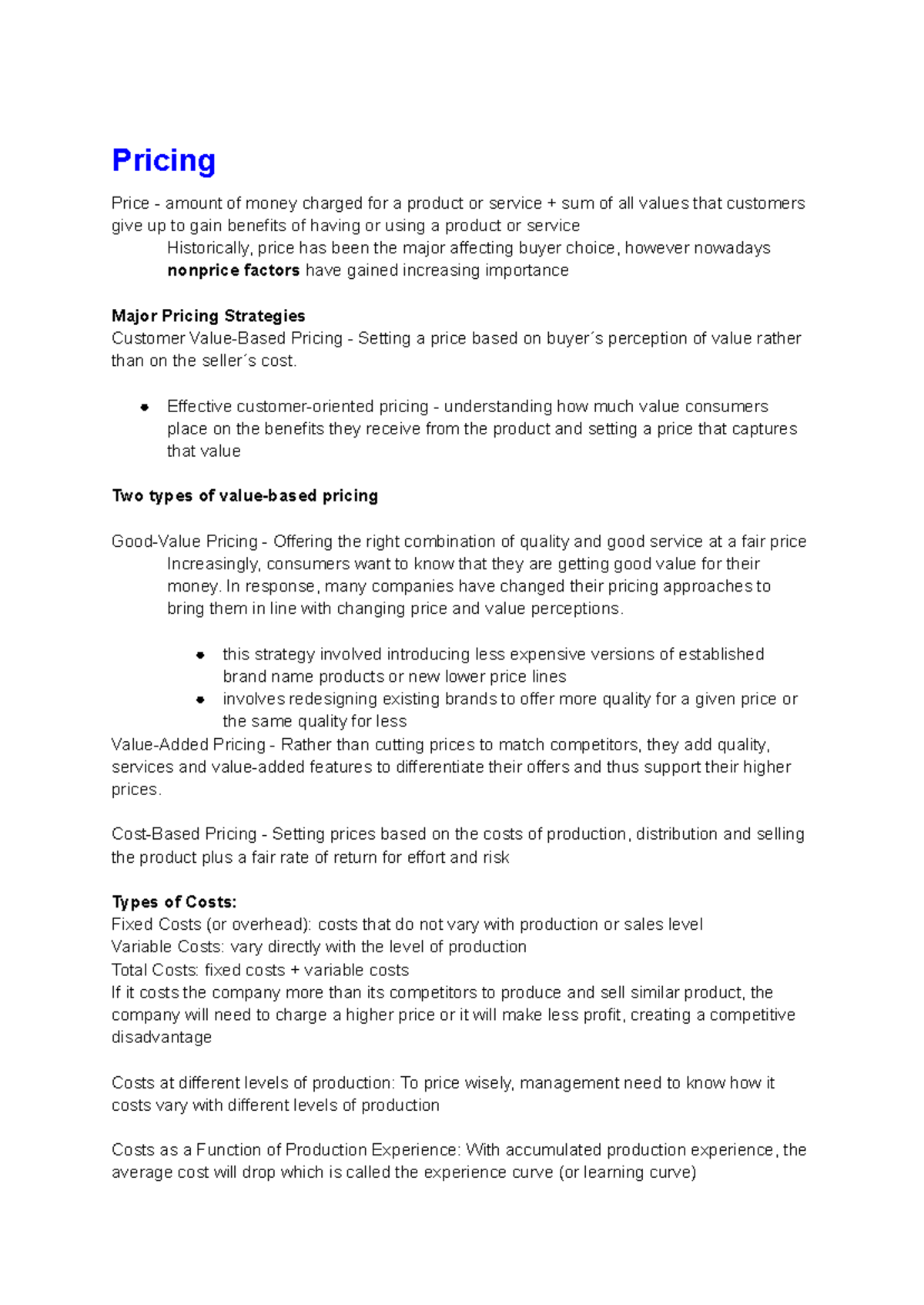 MKT Management - Chapter 15: Pricing Strategies and Considerations ...