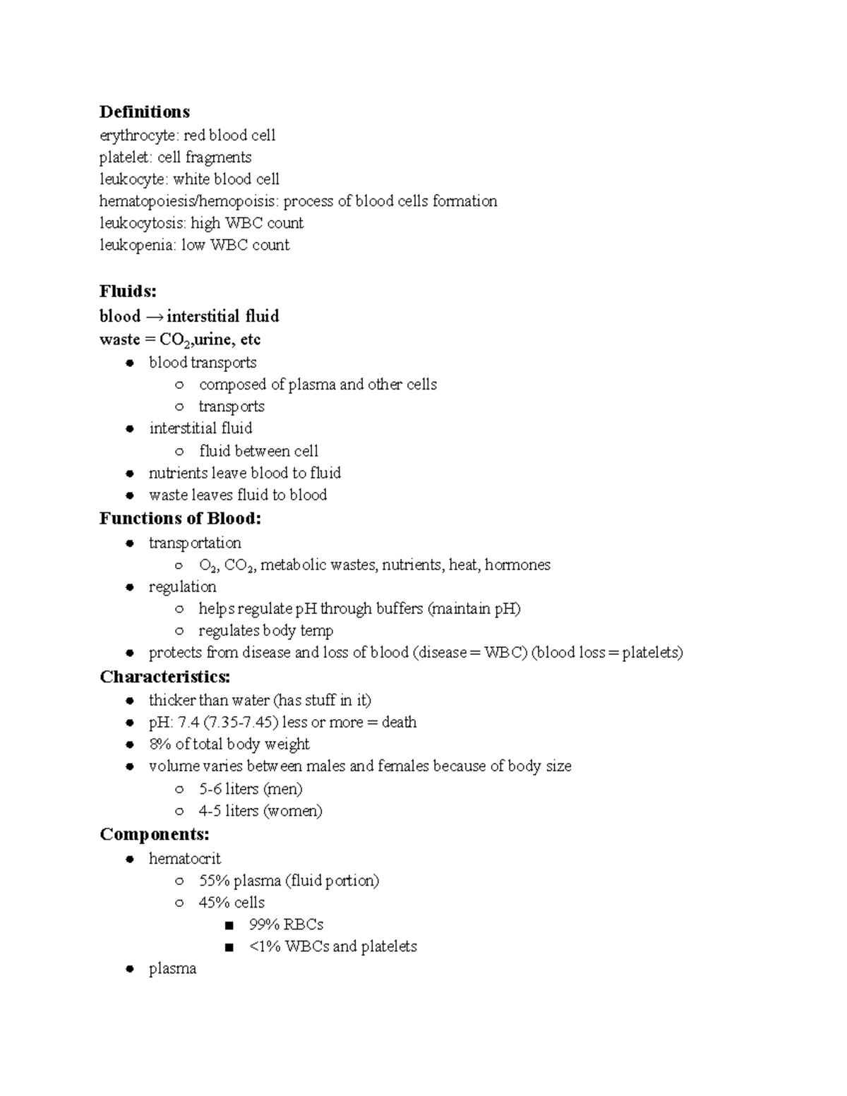 Blood study guide - 2024 - Definitions erythrocyte: red blood cell ...