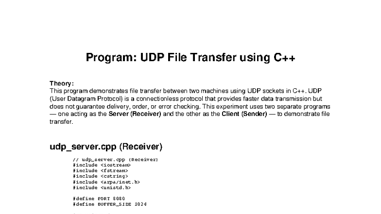 UDP File Transfer Program: Practical Implementation Guide - Studocu