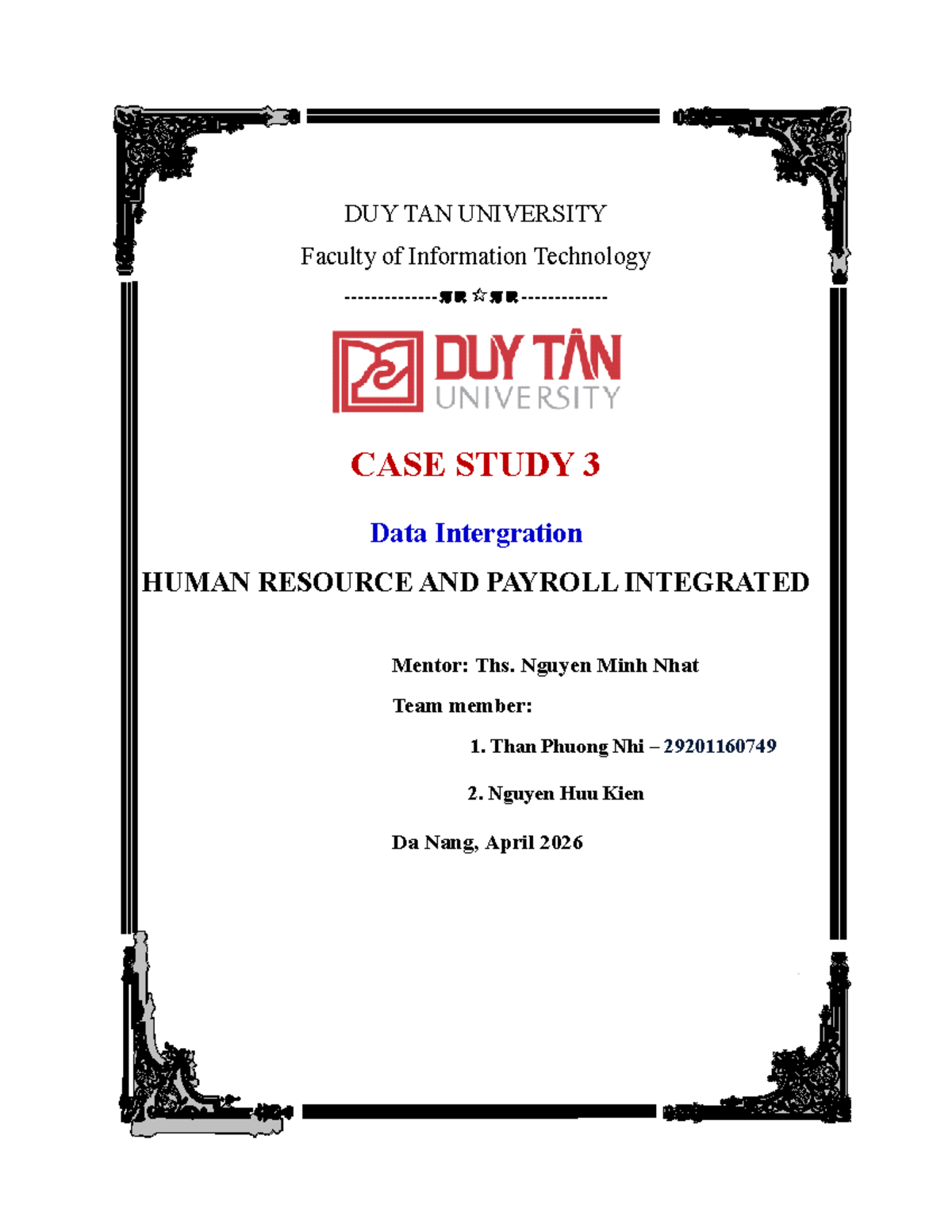 SE445 Case Study 03: Data Integration in HR & Payroll Systems - Studocu
