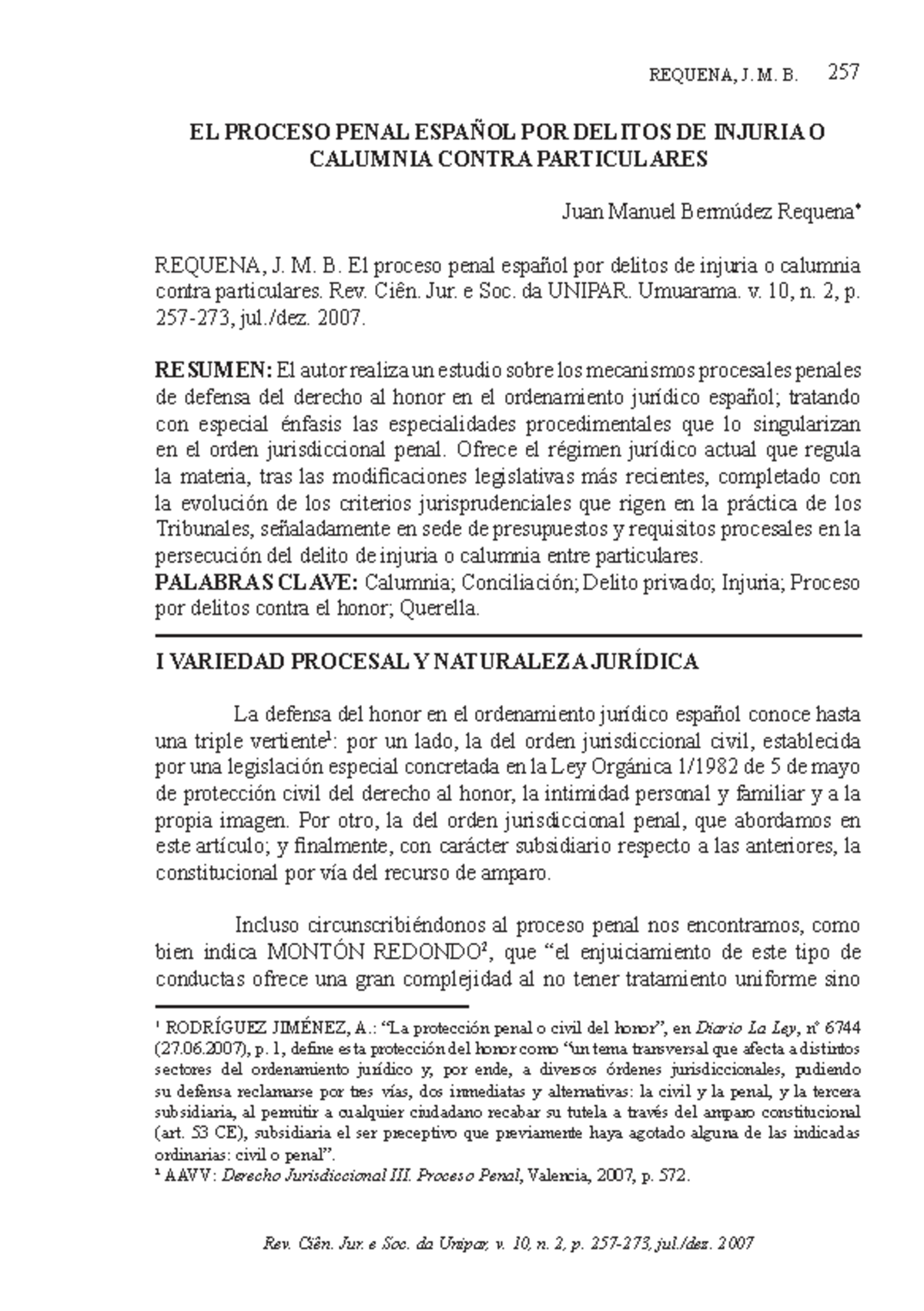 El Proceso Penal Español por Delitos de Injuria y Calumnia (257) - Studocu