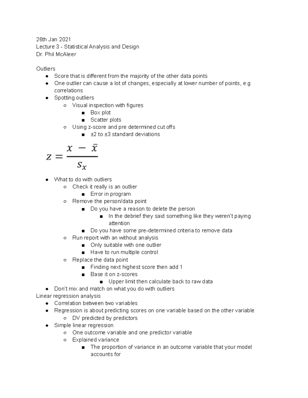 Statistical Analysis and Design Lecture 3 - 26th Jan 2021 - 26th Jan ...