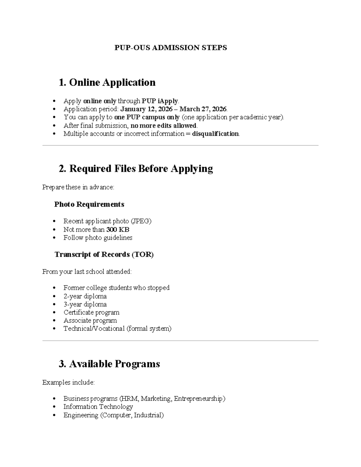 PUP & UP OUS Admission Steps Guide for 2026 Applications - Studocu