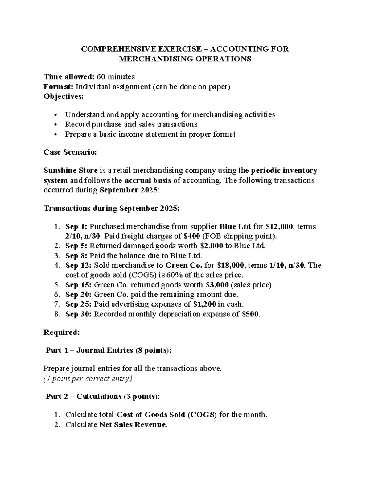ACC Chapter 5 - Comprehensive Exercise on Merchandising Operations ...