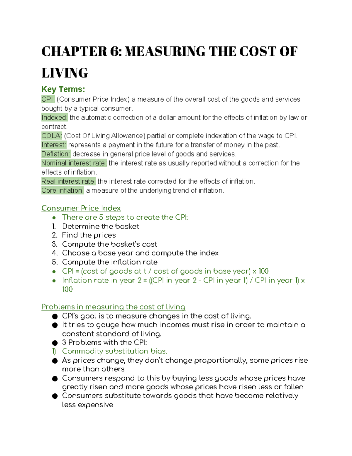 Chapter 6: Analyzing the Cost of Living Measurement Challenges - Studocu