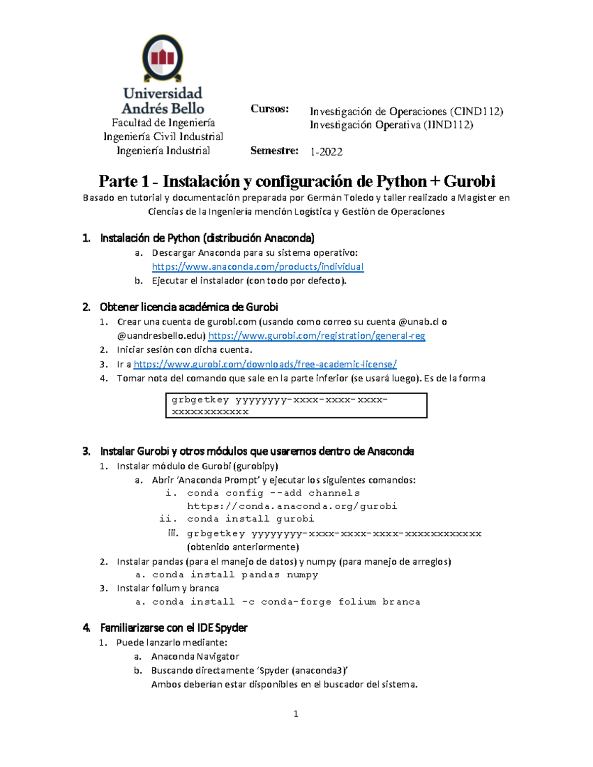 Pauta Tutorial de Python y Gurobi - Partes 1, 2 y 3 (CIND112) - Studocu