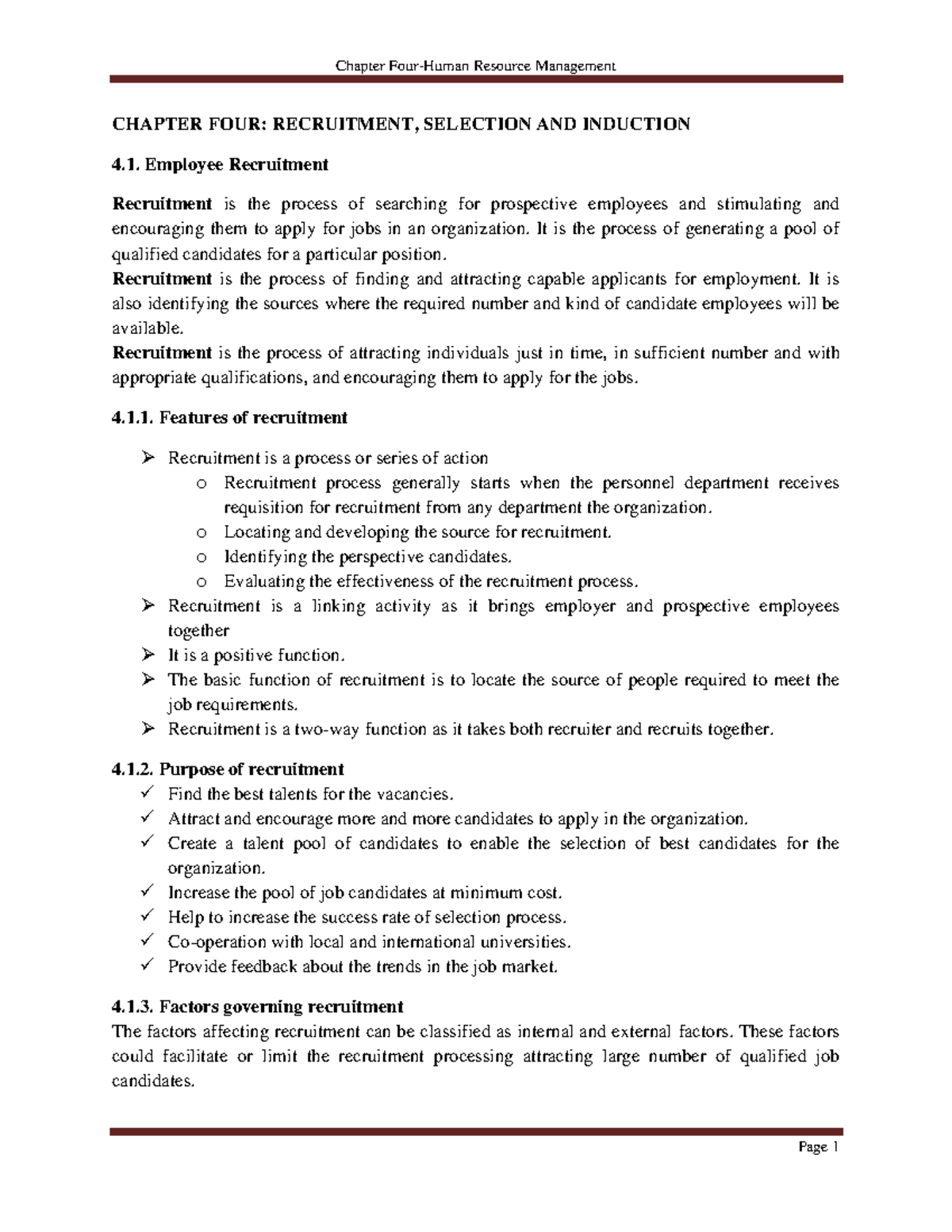 HRM 4 - Lecture Notes on Recruitment, Selection & Induction Process ...