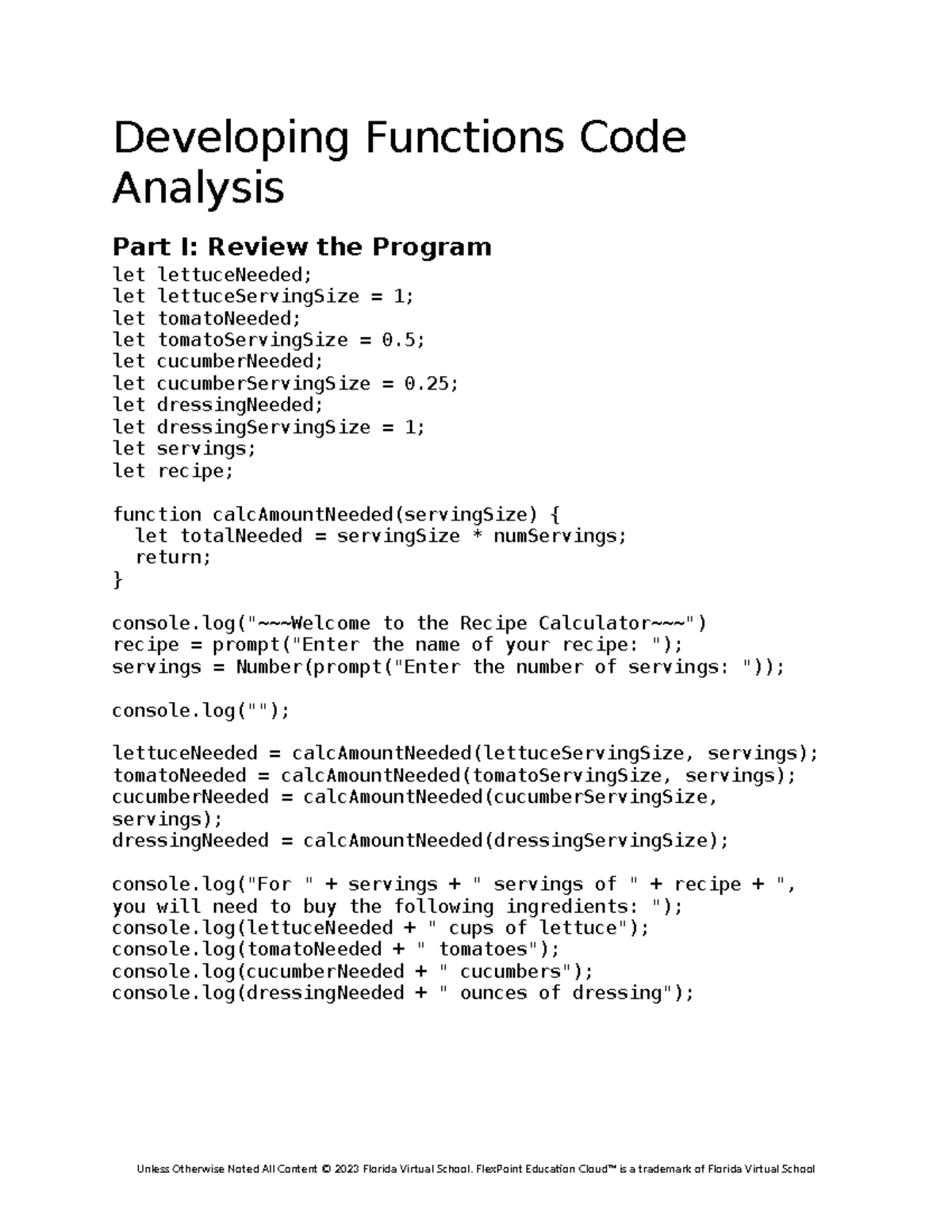 Functions Code Analysis Part I: Recipe Ingredient Calculator - Studocu
