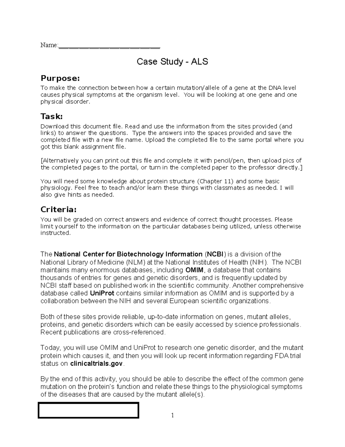 Genetics ALS HW - Case Study on Amyotrophic Lateral Sclerosis (ALS ...