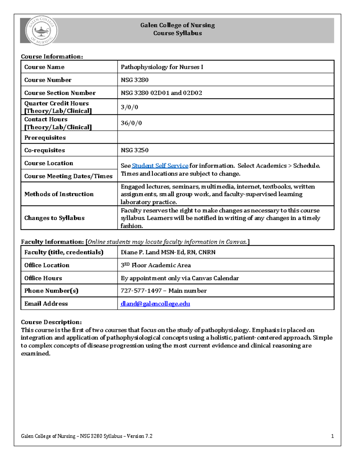 NSG 3280 Pathophysiology for Nurses I Course Syllabus Overview - Studocu