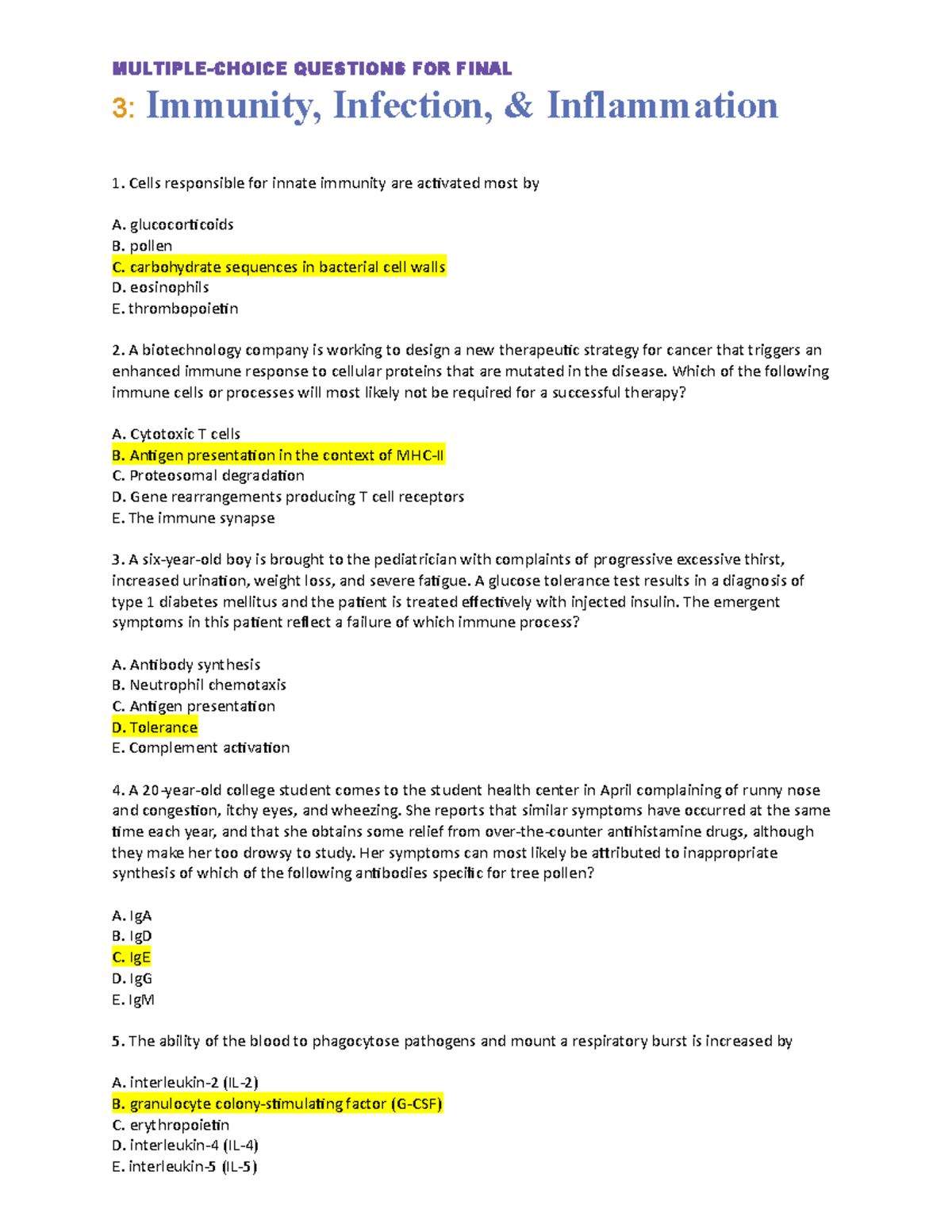 Final Exam Review: Immune System & Inflammation (BIO 101) - Studocu