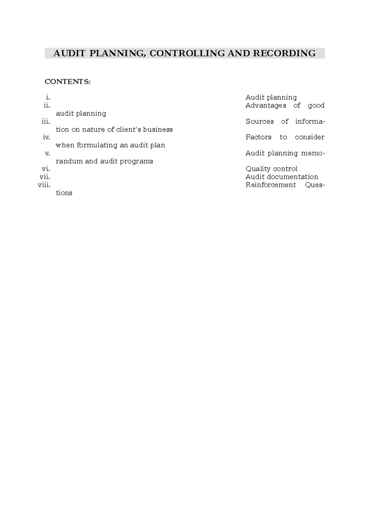 Audit Planning, Recording & Control: A Comprehensive Guide - Studocu