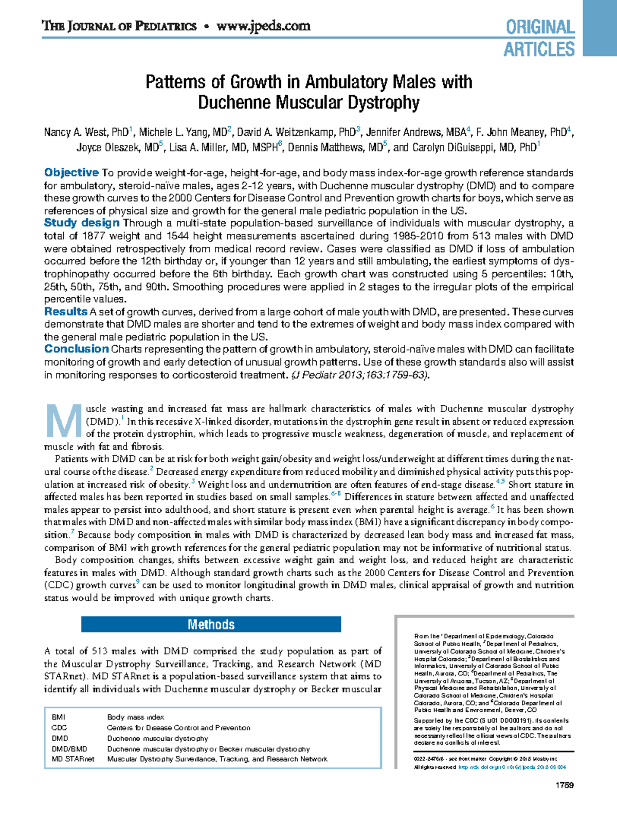 Growth patterns in ambulatory males with Duchenne muscular dystrophy ...