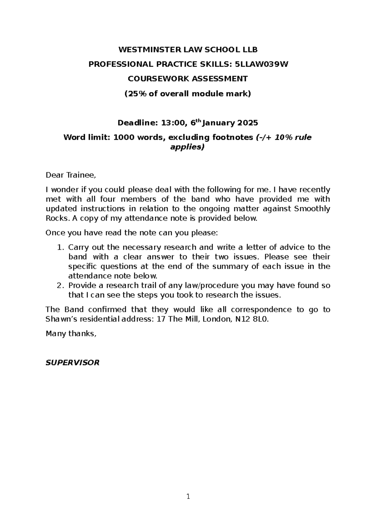 PPS Letter of Advice - Coursework for 5LLAW039W at Westminster Law ...