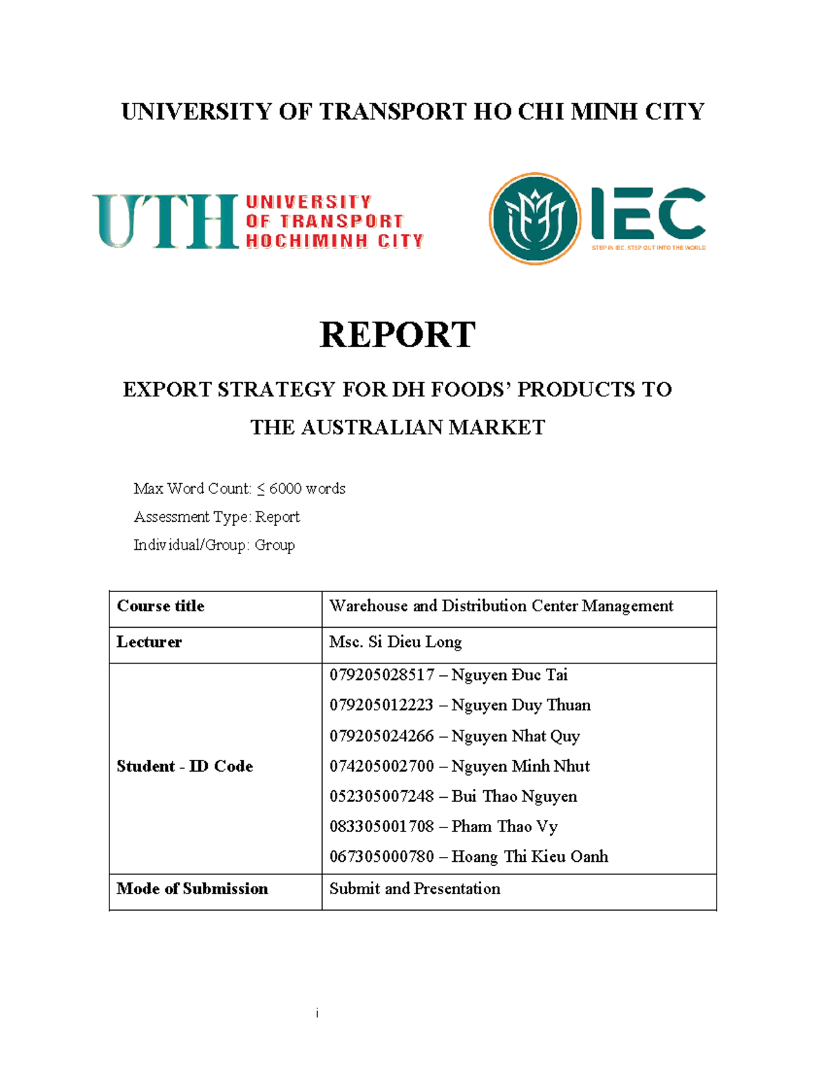 Export Strategy Report for DH Products to Australia - WDCM 079205028517 ...