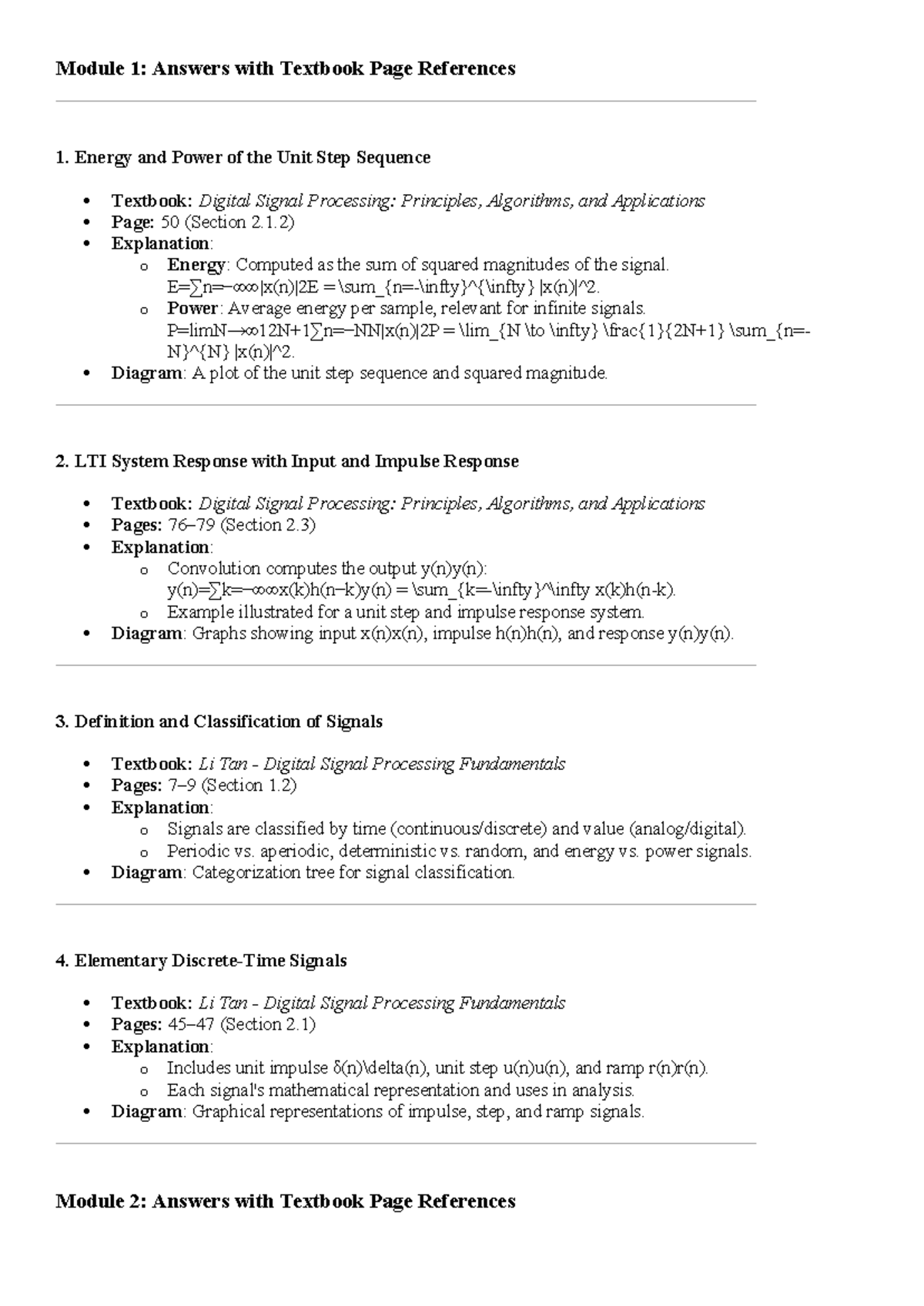 DSP Model Paper - Module 1 to 5 Answers with Textbook References - Studocu